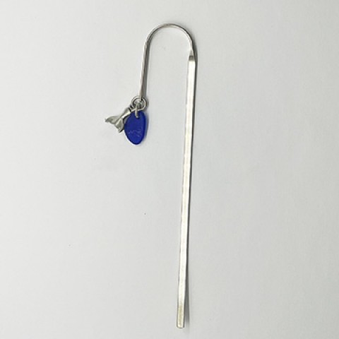 Whale Tail Bookmark w/Blue. Seaglass