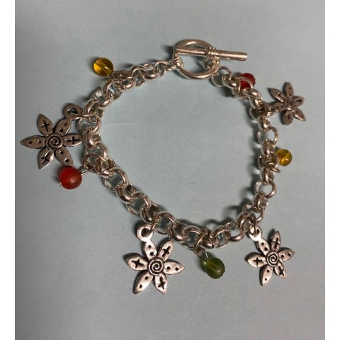 Flowers with Beads Multi Charm Bracelet 