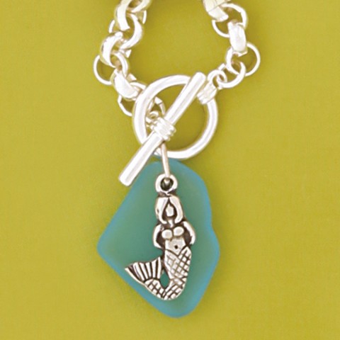 Mermaid w/ Turq. Seaglass Single Charm Bracelet