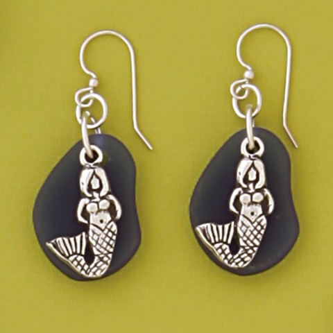 Mermaid Earrings w/blue seaglass