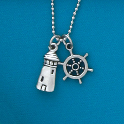 Lighthouse / Capt. Wheel 18" Dbl. Charm Necklace