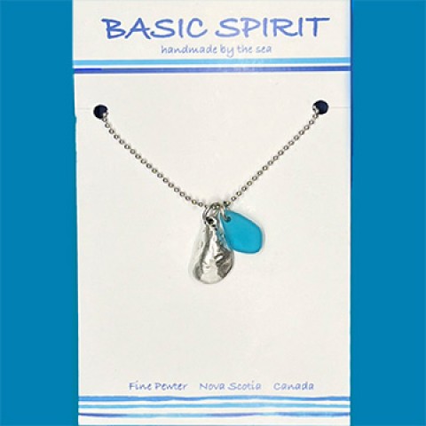 Sm. Mussel Shell & Turq. Seaglass (Snake Chain) Necklace