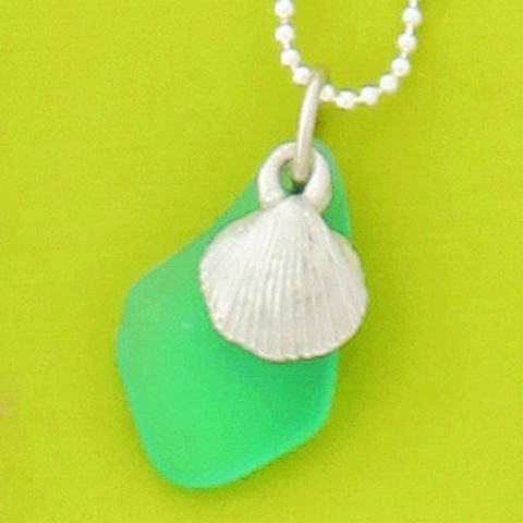 Shell Seaglass Necklace w/Turquoise Seaglass
