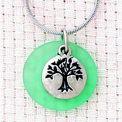 Tree Round Disc Seaglass Necklace