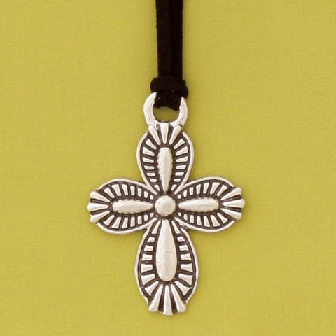 Design Cross Suede Cord Necklace