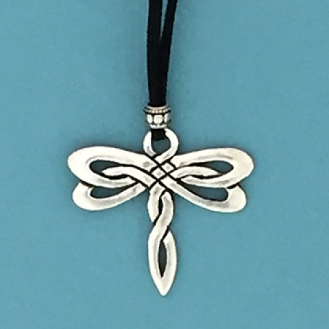 Celtic Dragonfly with Bead Suede Cord Necklace      