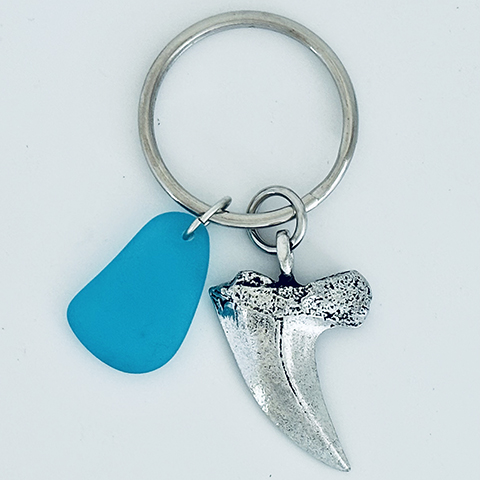 Sharks Tooth Keychain w/ Turq Seaglass