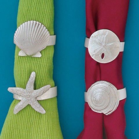 Seaside Napkin Ring Set (starfish, shell, spiral shell, sanddollar) (4pc)